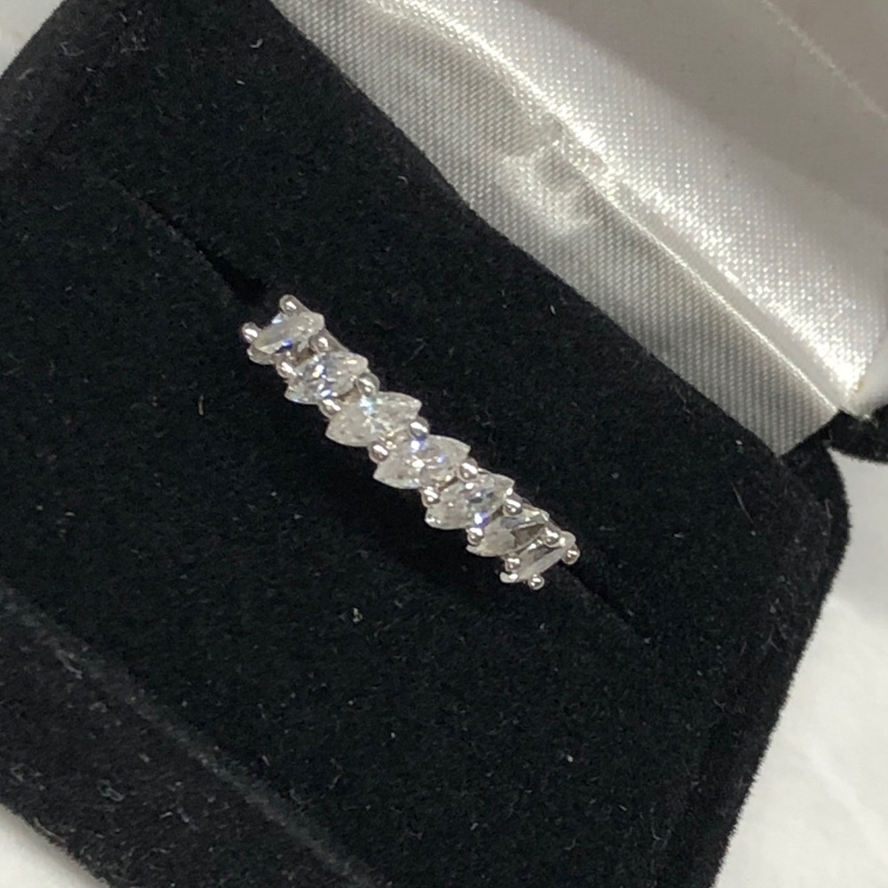 Diamonique Sterling Silver Marquise CZ Half Eternity Ring size 6.25 - Picture 2 of 12